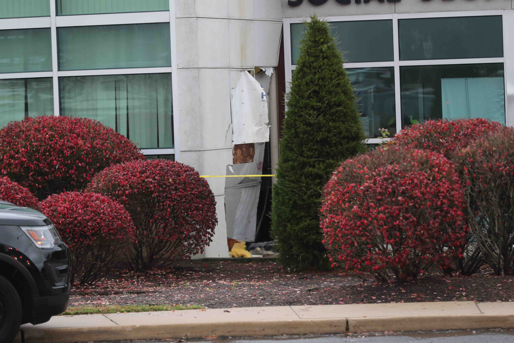 Car crash through Social Security Building